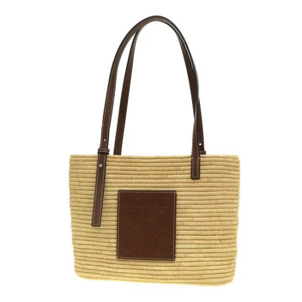 Loewe Square Basket Bag natural raffia brown calfskin leather